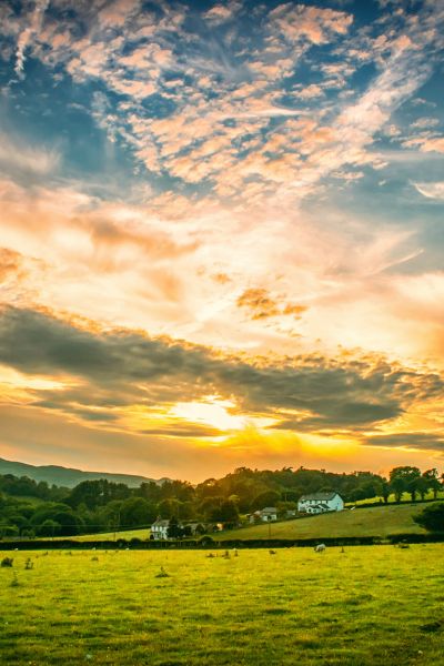A farm with clouds overhead