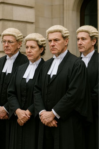 Four barristers in wigs and robes