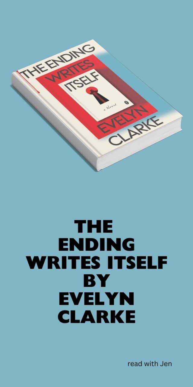 A copy of The Ending Writes Itself by Evelyn Clarke which shows read and white books with a keyhold
