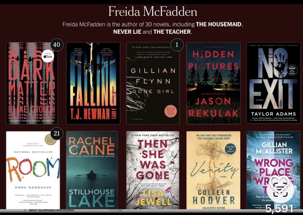 Freida McFaddden's vote for the top thrillers of the 21st Century