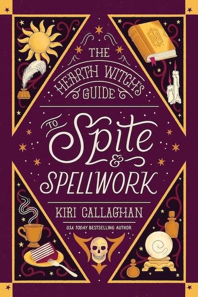 The cover of The Hearth Witch's Guide to Spite and Spellwork which is purple with yellow magical elements