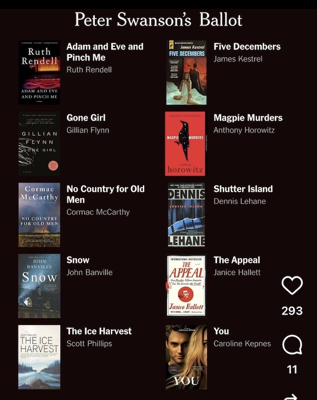 Peter Swanson's vote for the top thrillers of the 21st Century