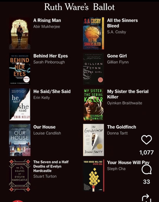 Ruth Ware's vote for the top thrillers of the 21st Century