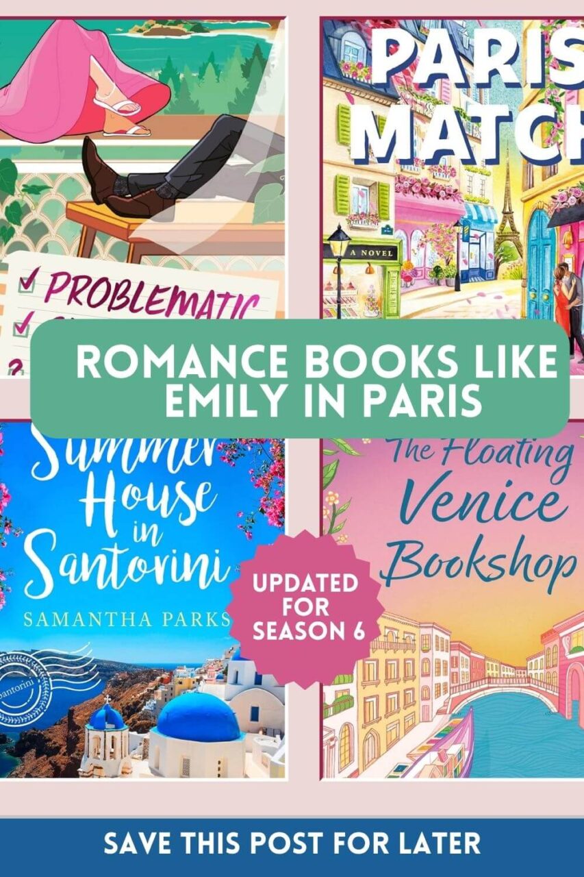 Photo collage of new books like Emily in Paris