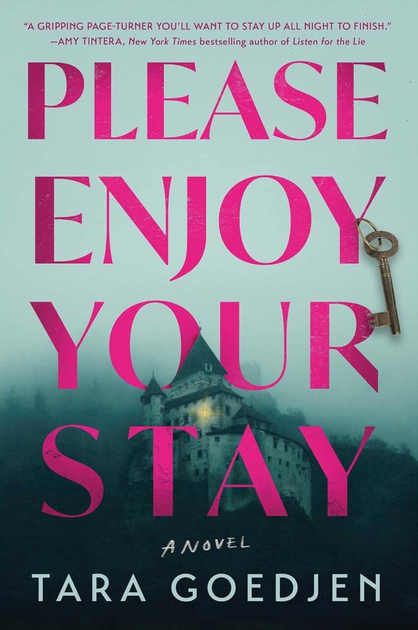 Cover of Please Enjoy Your Stay which shows a key and a mansion in the fog