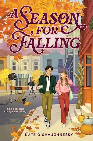 Cover of A Season for Falling which shows a guy and girl walking down a small main street in the fall
