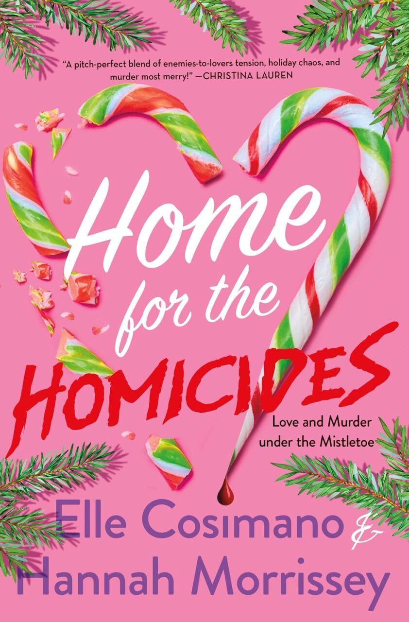 Cover of Home for the Homicides which whose a sharpened candy cane with a blood drop