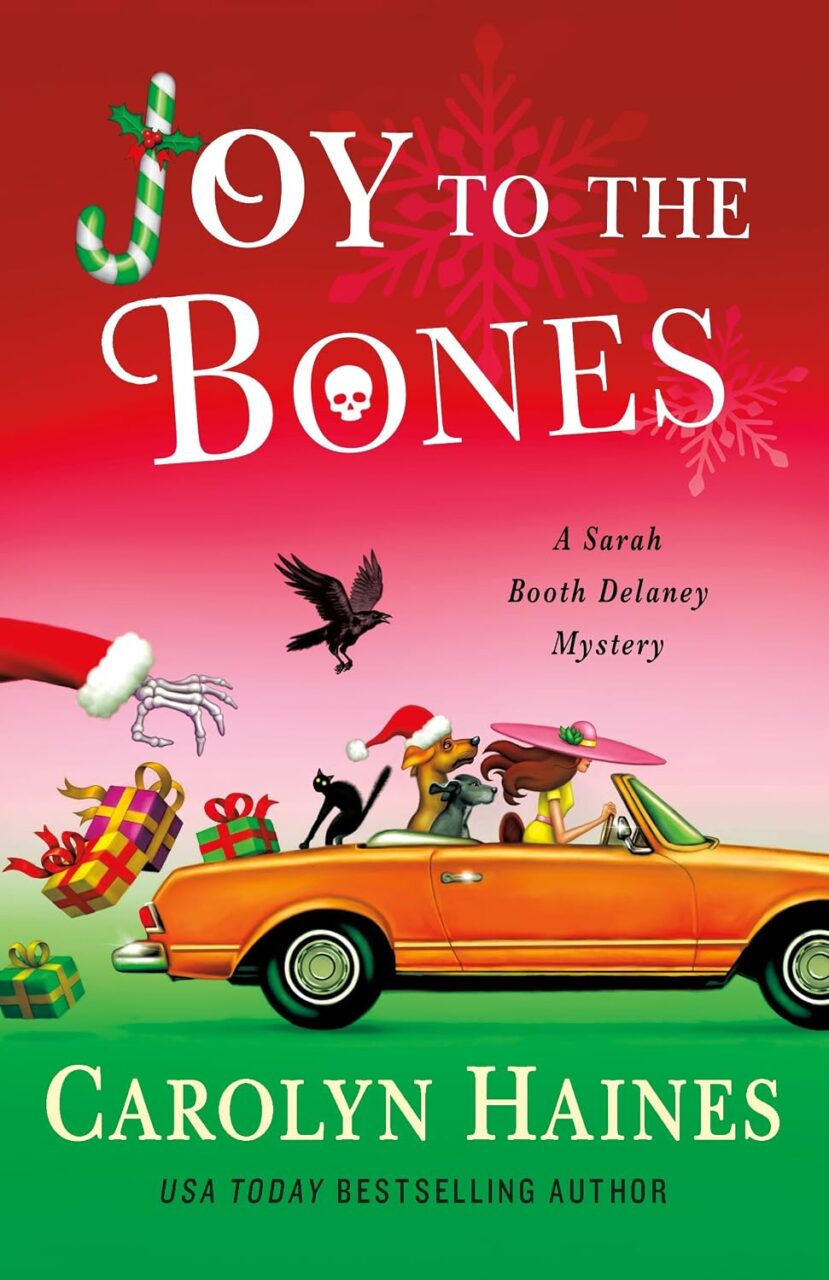 Cover of Joy to the Bones which shows a bony hand reaching out to a woman driving a convertible