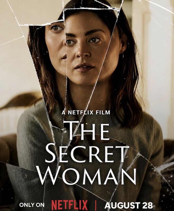 Woman with dark hair with her face broken like a shattered mirror